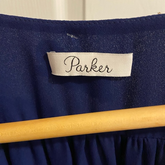 NWT Parker faux wrap mini dress in midnight blue with gold appliqués. - Picture 2 of 7